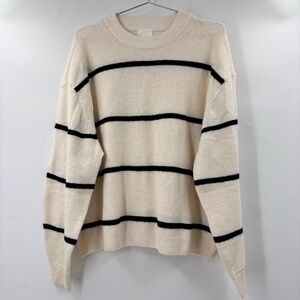 H&M Oversized Knit Sweater Crewneck Striped Size Medium